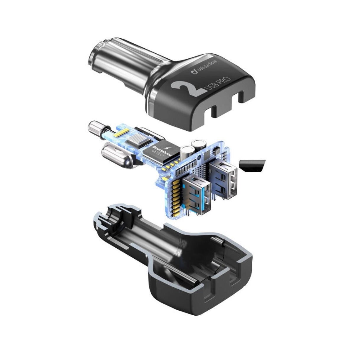 Carregador de carro Cellularline Multipower 2 Pro, 2x USB, 36W - Cinzento 2