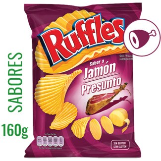 Ruffles Batatas Fritas com Sabor a Presunto sem Glúten embalagem 160 g