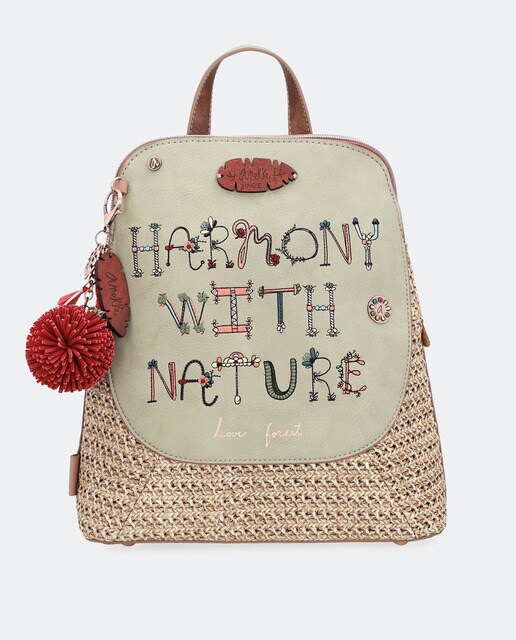 Mochila de mujer Anekke Jungle con estampado multicolor en rafia sintética y polipiel Mochila de mujer Anekke Jungle con estampado multicolor en rafia sintética y polipiel
