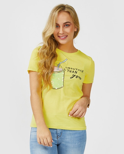 Camiseta de mujer de manga corta y cuell