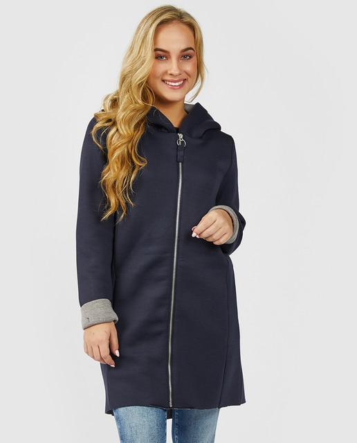 Chaqueta larga fina de mujer con capucha