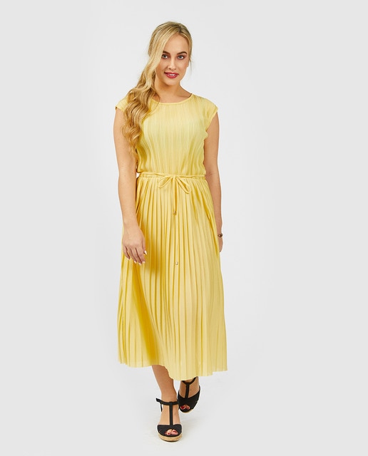 Vestido midi vaporoso con cuello redondo