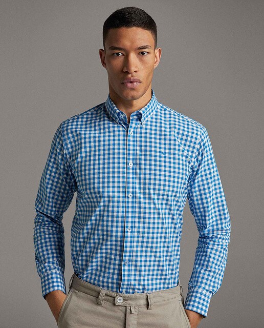 Camisa de hombre regular de cuadros azul · Roberto Verino Camisa sport cuadro azul blanco Hombre | Roberto Verino