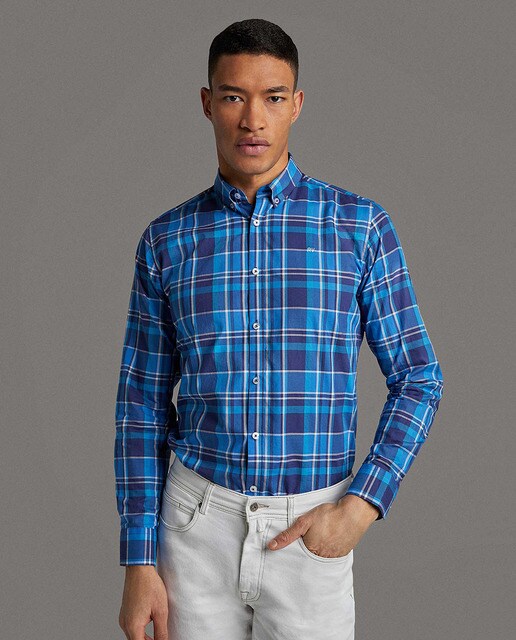 Camisa de hombre slim de cuadros azul · Roberto Verino · El Camisa sport cuadro azul blanco Hombre | Roberto Verino