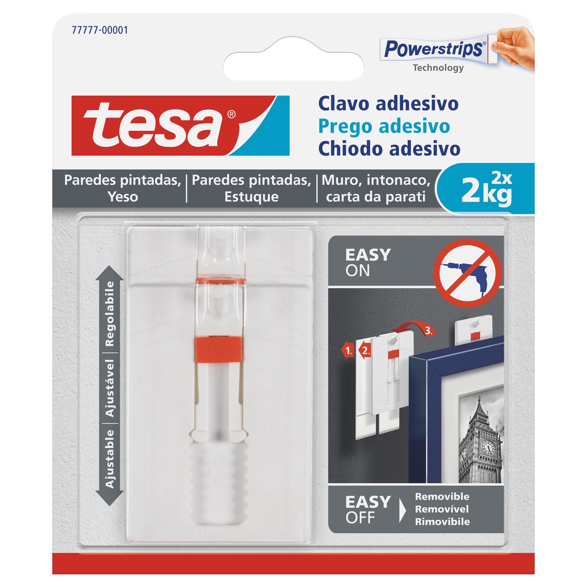 Clavo Adhesivo Ajustable Paredes Pintadas y Yeso 2 Uds Blanco-1