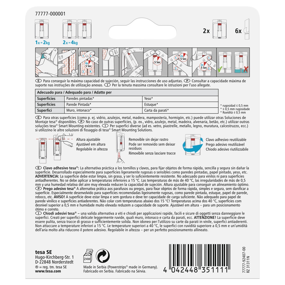Clavo Adhesivo Ajustable Paredes Pintadas y Yeso 2 Uds Blanco-8