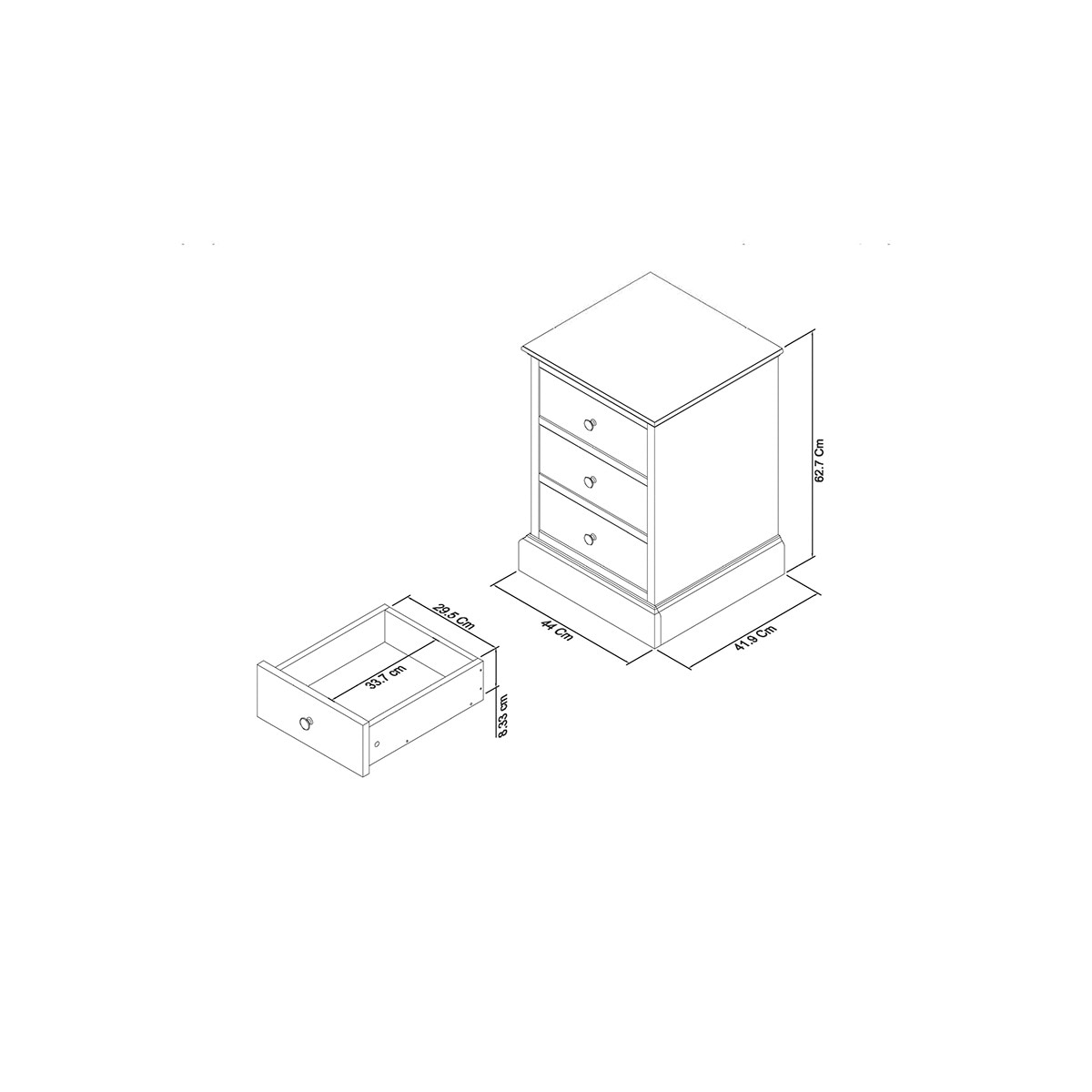 Mesa de Cabeceira de Faia com 3 Gavetas Ashby Branco-10