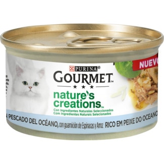 Comida Húmida para Gato de Peixe, Arroz e Espinafres embalagem 85 g - Purina Gourmet Nature´s Creations