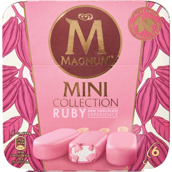 Magnum Mini Gelados Ruby Pack 6 embalagem 55 ml