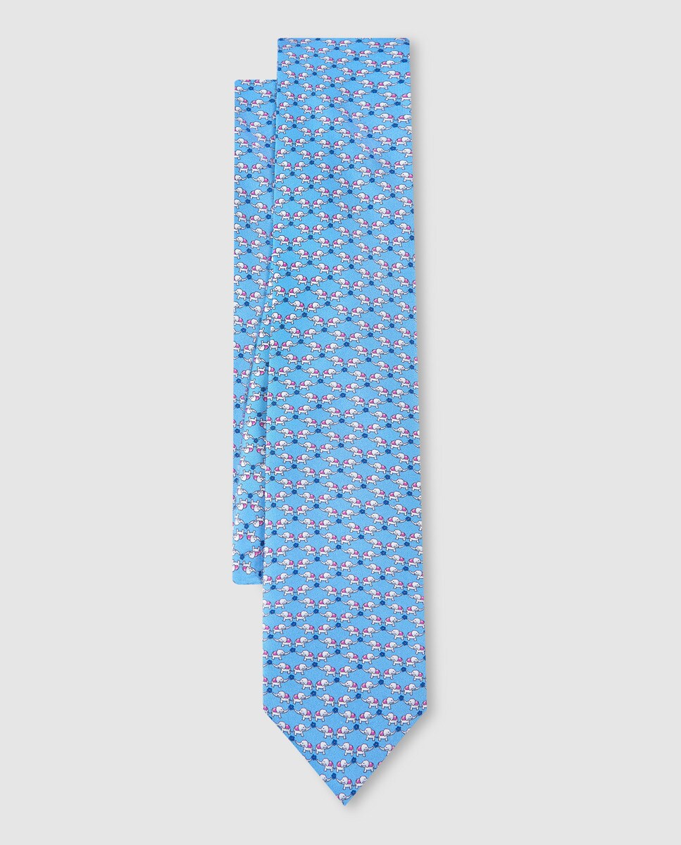 Olimpo - Corbata De Seda Azul Cielo Estampado Animales