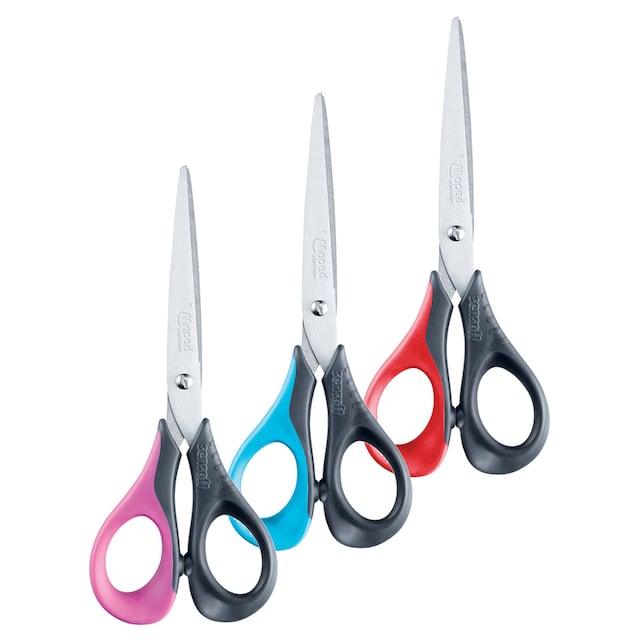 Imagen 0 de Tijeras Sensoft de 16CM Asimétricas con Agarre Ergonómico y Anillas Flexibles Maped  Colores Surtidos