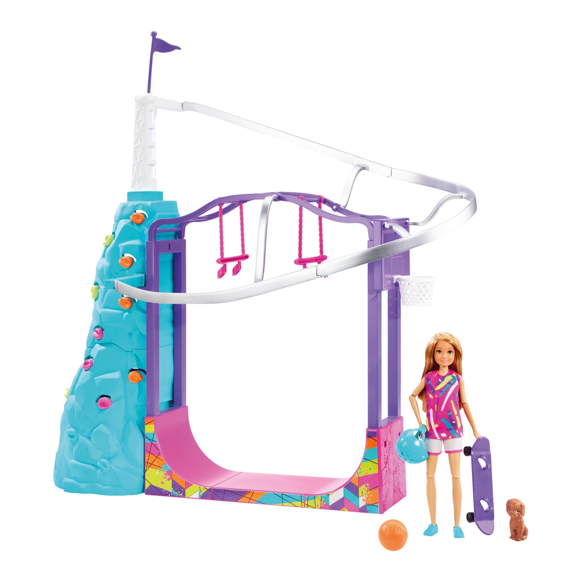 Barbie - Playset De Deporte Extremos, Muñeca Stacie Y Su Perrito Con Accesorios