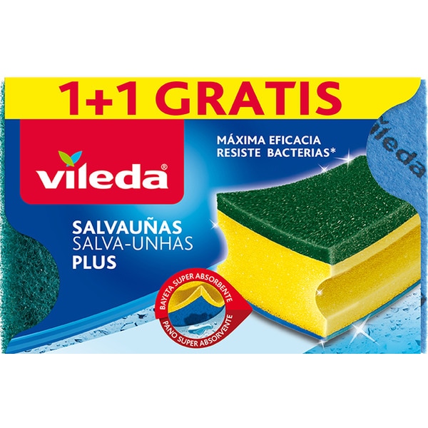 Esfregão Fibra Verde com Esponja Salva-Unhas Pack 1 + 1 Grátis embalagem 2 unidades