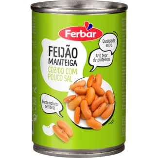 Feijão Manteiga Cozido com Pouco Sal lata 420 g - Ferbar