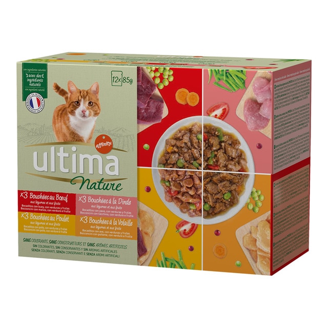 Imagen 0 de Comida húmeda para gatos adultos Ultima Nature pack carnes 12 sobres x 85 g