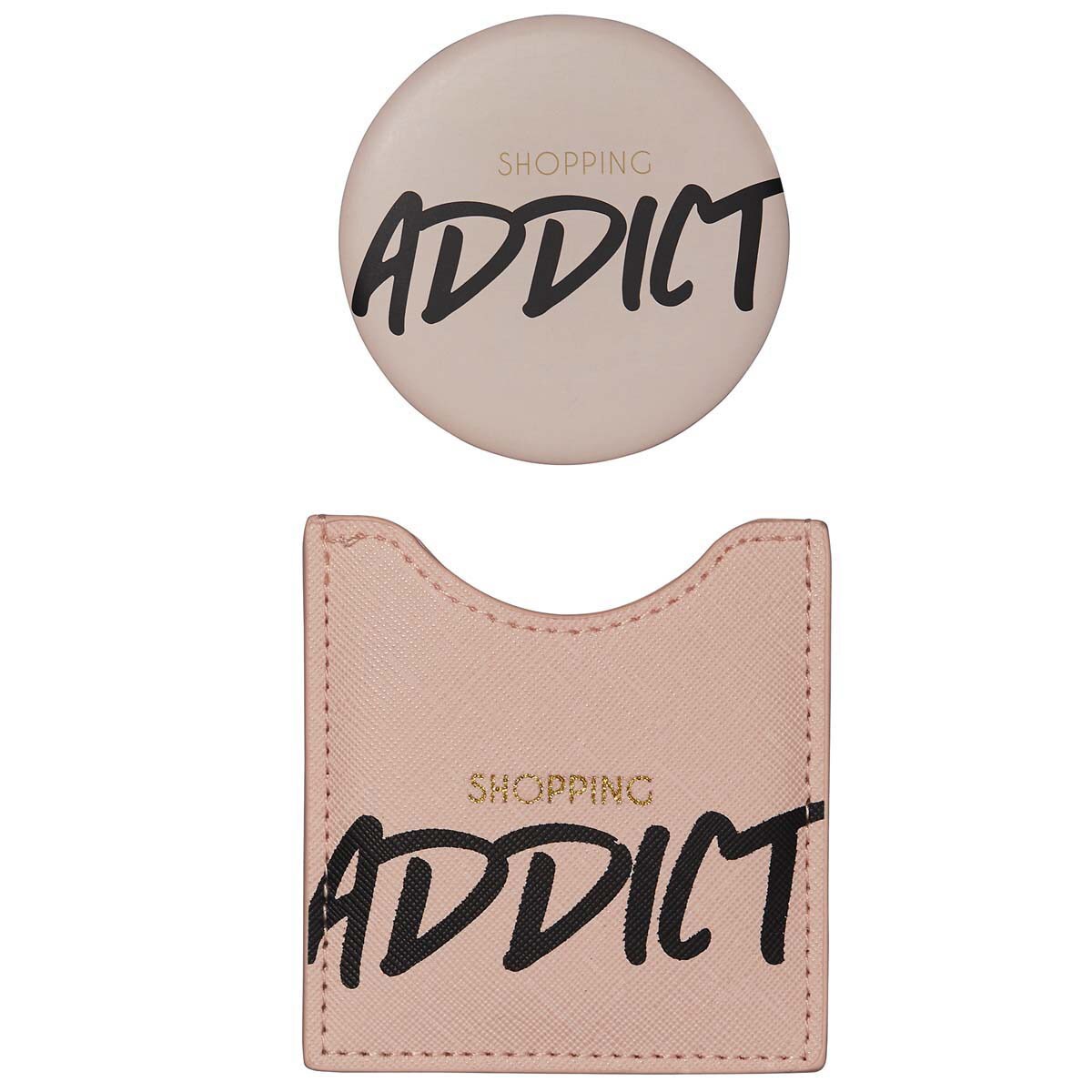 Espelho de bolso Shopping Addict rosa, preto e dourado Rosa-2