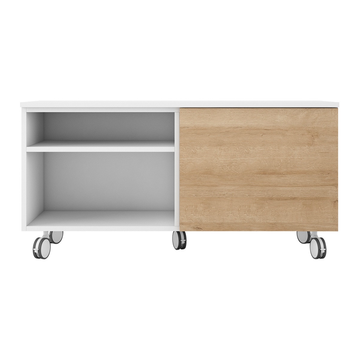 Móvel de TV com rodas, 1 porta rebatível e 1 espaço Home Branco / Canela-1