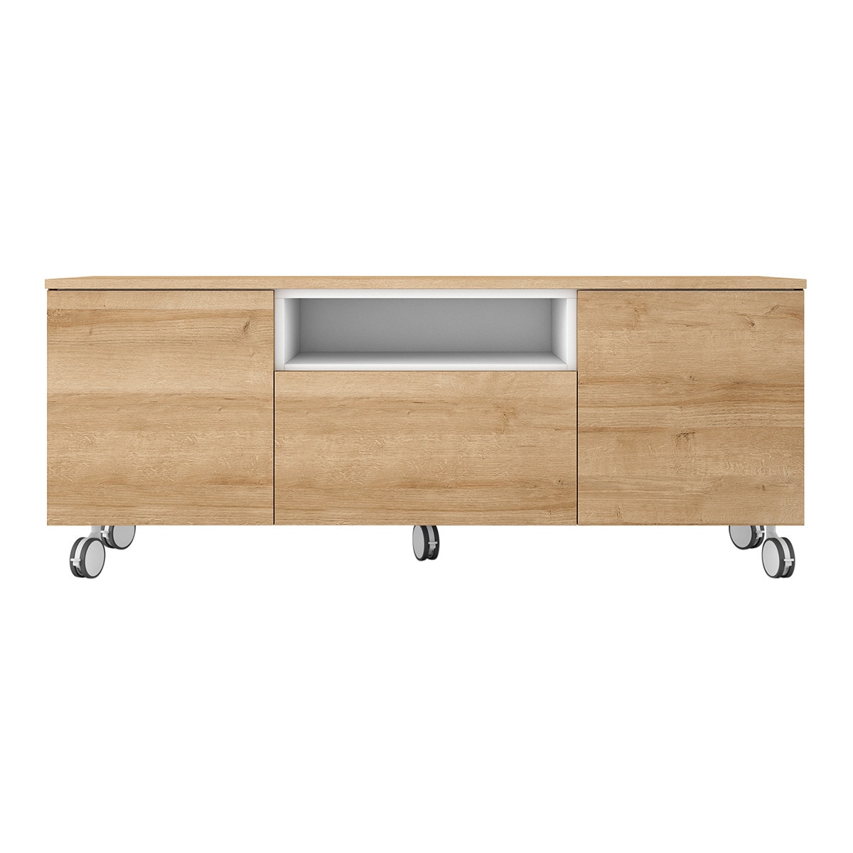 Móvel de TV com rodas, 2 portas rebatíveis, 1 gaveta e 1 espaço Home Canela/Branco-1