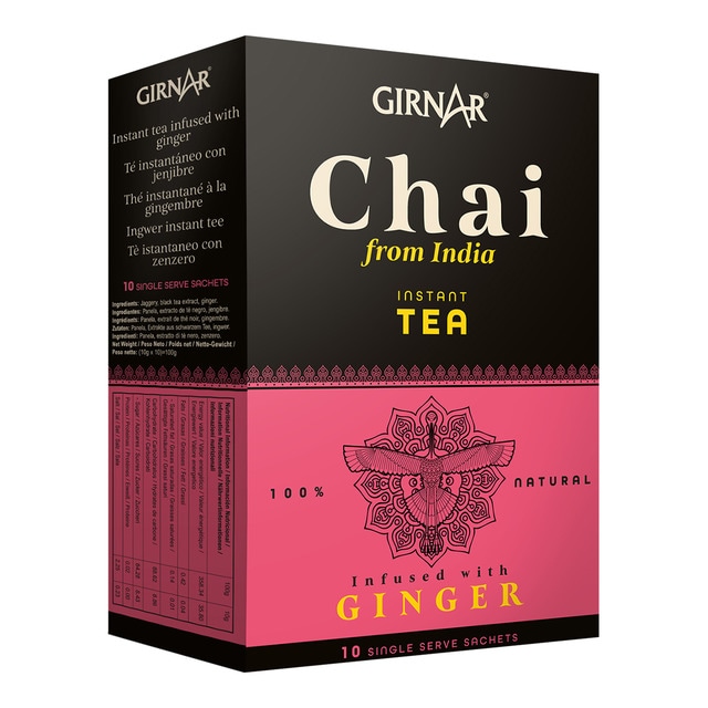 Imagen 0 de Té negro instantáneo Chai de La India con Jengibre 100% natural Girnar 10 bolsitas