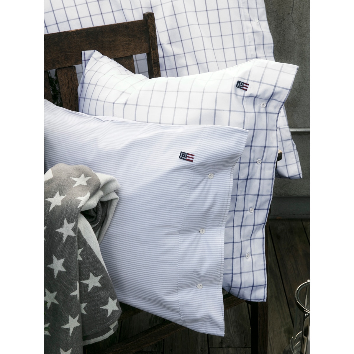 Funda de almohada algodón Básico Rayas Lexington - Azul 50 x 90 cm Azul-5