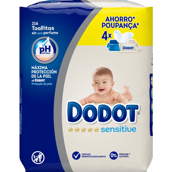 Toalhitas Sensitive Infantis sem Perfume Recarga Pack 4 54 unidades