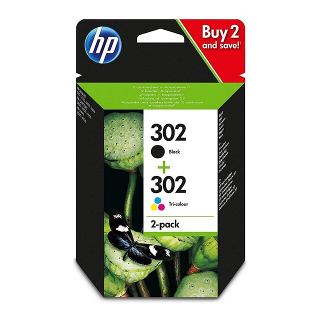 Imagen 0 de Pack ahorro original 2 cartuchos tinta HP 302 Negro + HP 302 Tri-color (X4D37AE)