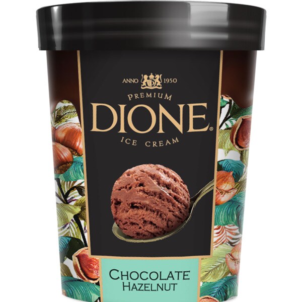 Dione Gelado de Chocolate e Avelã embalagem 500 ml