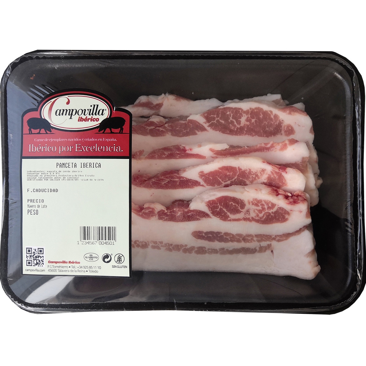 panceta fresca de cerdo ibérico peso aproximado bandeja 450 g