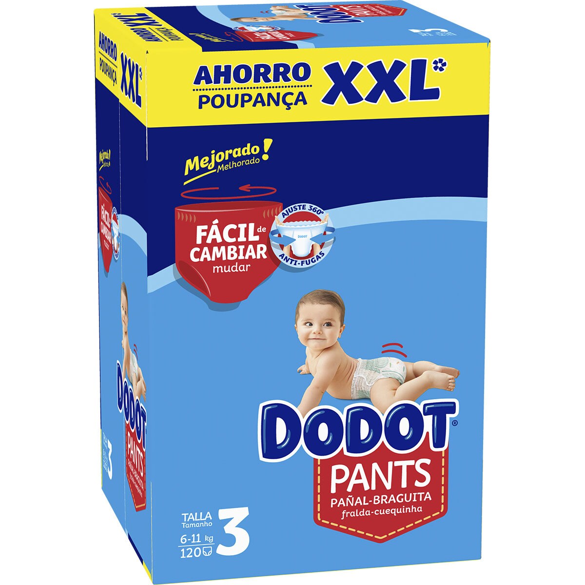 Pants pañal & braguita unisex de 6 a 11 kg talla 3 caja 120 unidades