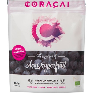 pulpa pura de açaí 100% natural ecológico y sin gluten 4x100 g envase 400 g - Coracai