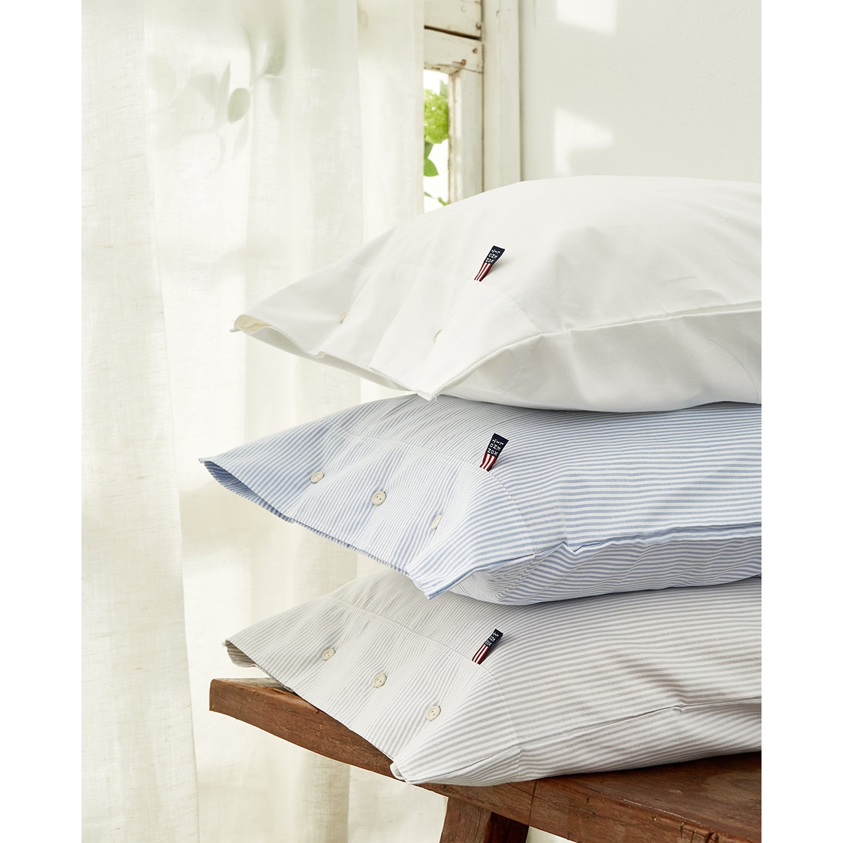 Funda de almohada algodón Básico Rayas Lexington - Azul 50 x 90 cm Azul-4