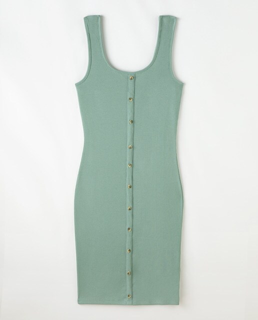 Vestido de canalé con botones y tirantes