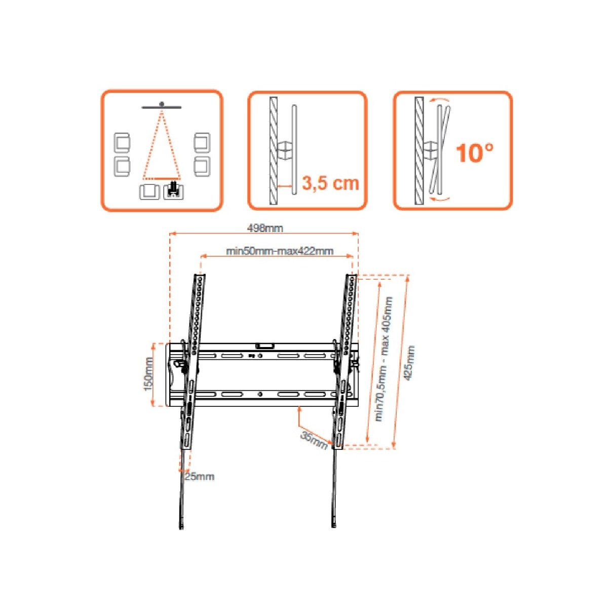 Soporte mural TV 42-55'' inclinable Negro-2