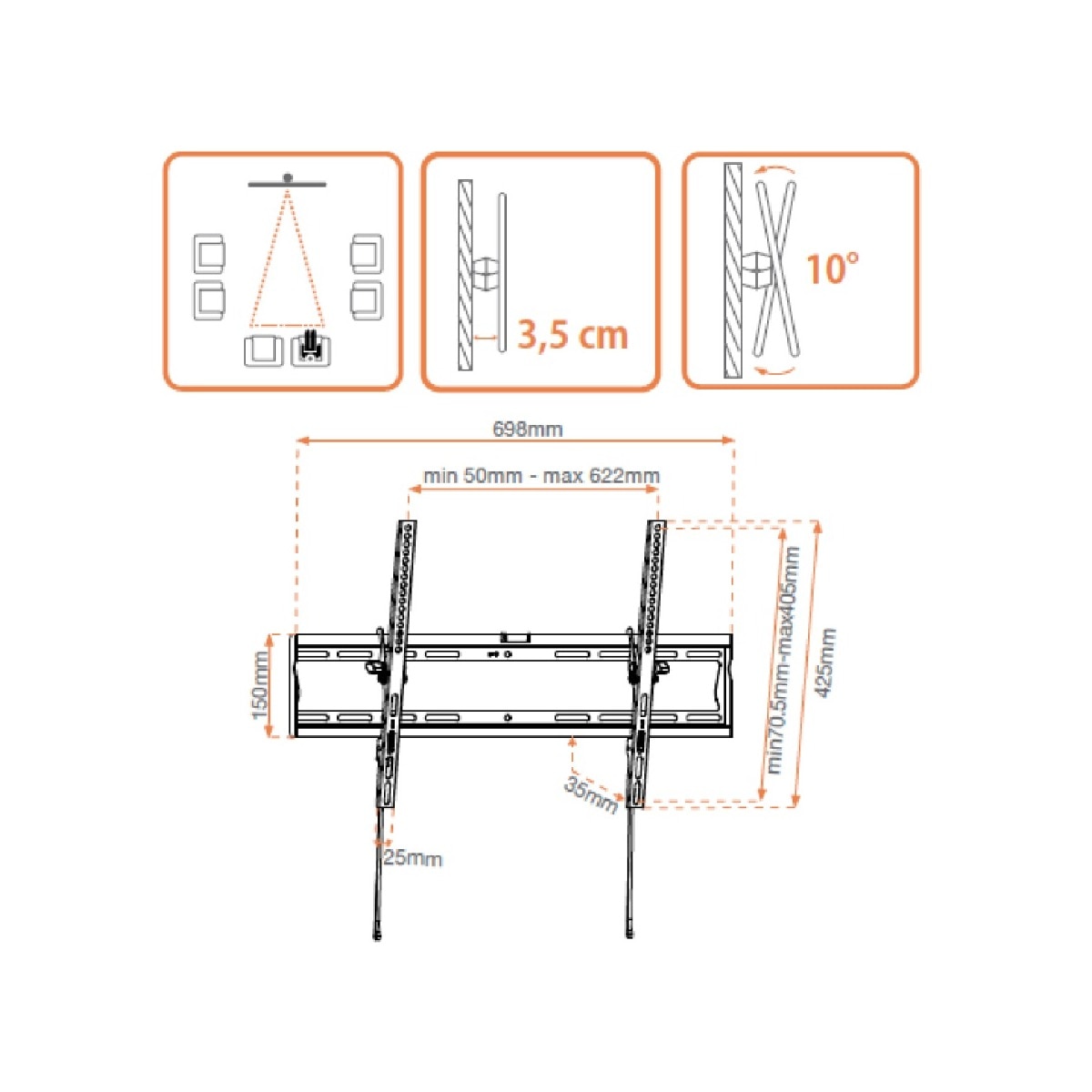 Suporte de Parede Inclinável para TV 55-70'' Preto-2