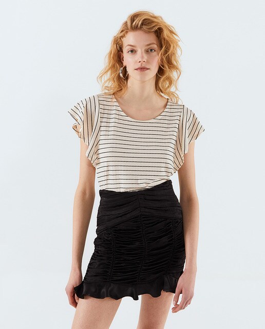 Camiseta de mujer de rayas con volantes