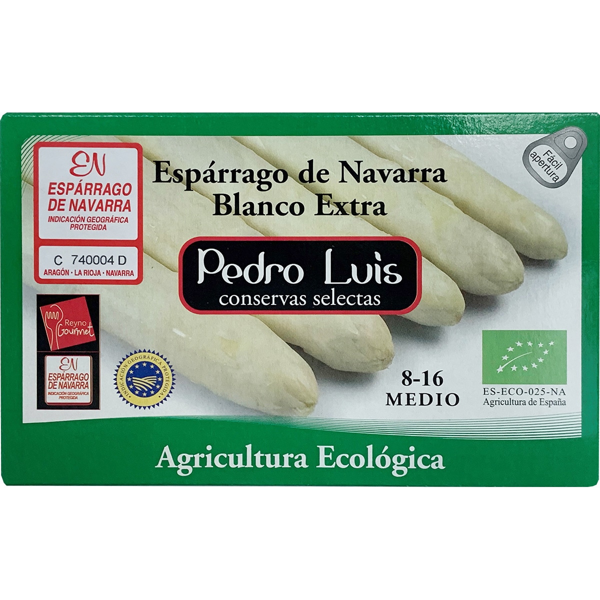 espárragos blancos ecológicos IGP de Navarra medianos 8-16 piezas lata 250 g neto escurrido