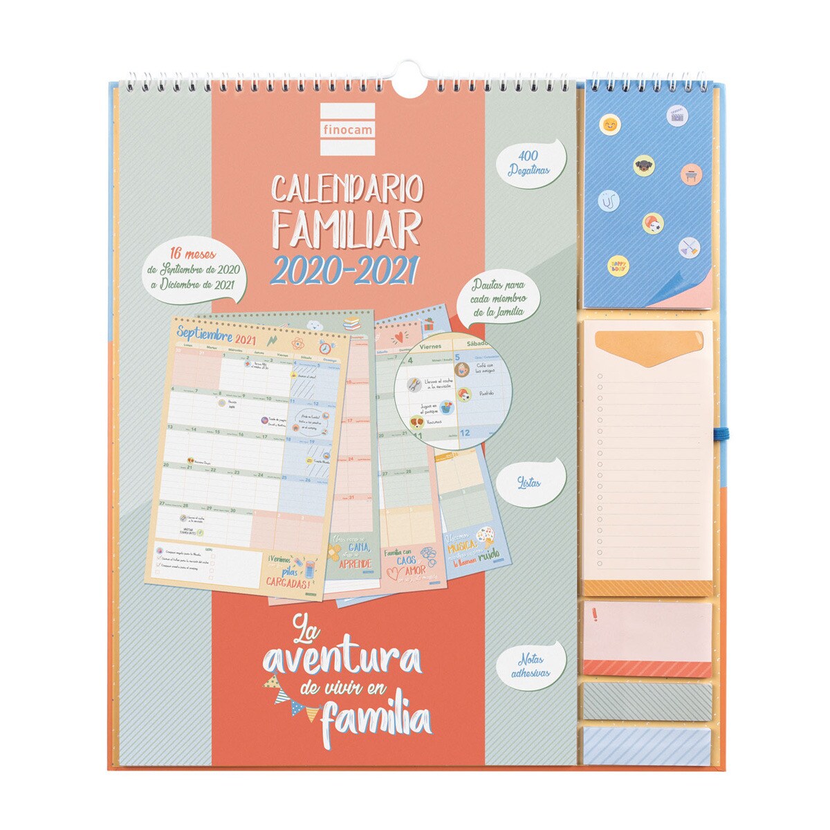 Calendario De Pared Familiar 16 Meses 2020 2021 340x380 Mes Vista Aventura Finocam Finocam El Corte Ingles smk famila 2021 calendario