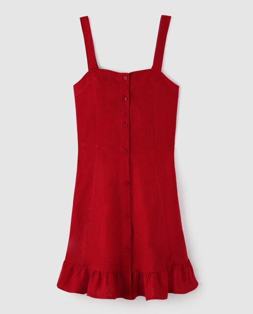 Vestido corto de lino con volante