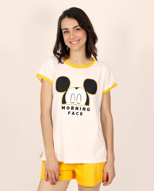 Pijama corto de mujer de Mickey amarillo