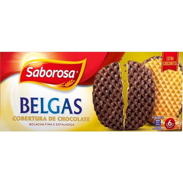 Saborosa Bolachas Belgas Cobertas com Chocolate embalagem 198 g
