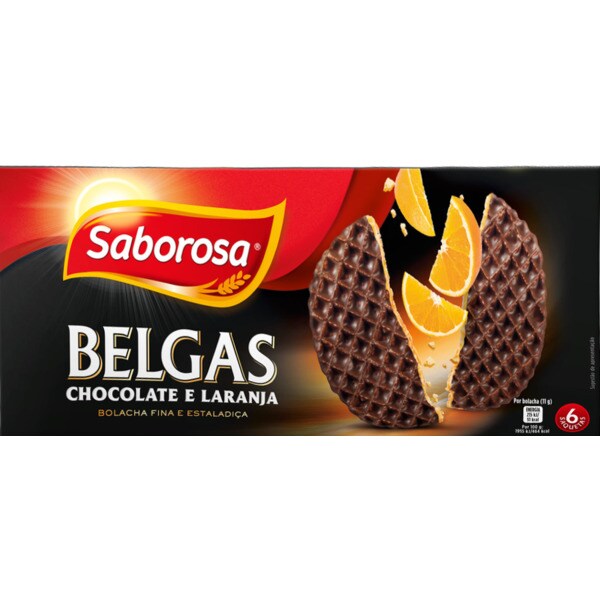 Saborosa Bolachas Belgas de Chocolate e Laranja embalagem 205 g