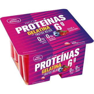 gelatina con proteínas desnatada 0% m.g. 0% azúcares añadidos sabor frutos rojos sin gluten pack 4 unidades 100 g - Reina