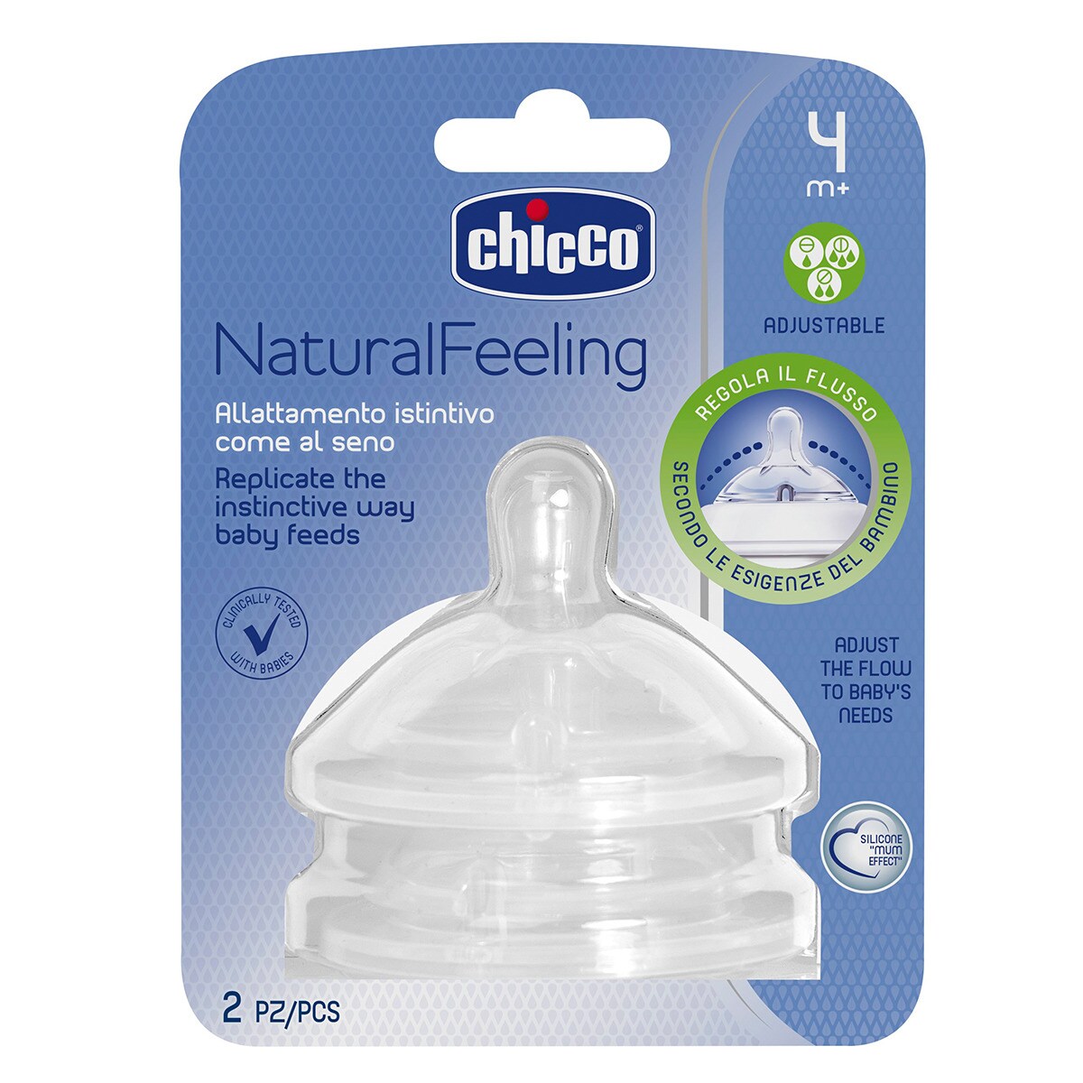 Pack de 2 Tetinas Anticólicas de Silicone Chicco NaturalFeeling Fluxo Regulável (+4 M.) transparente Transparente-2