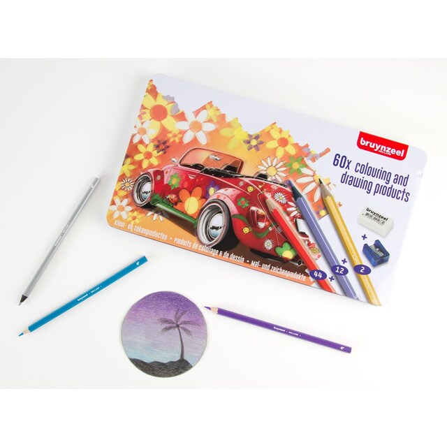 Imagen 0 de Caja de metal con 60 lápices de colores y complementos Bruynzeel multicolor