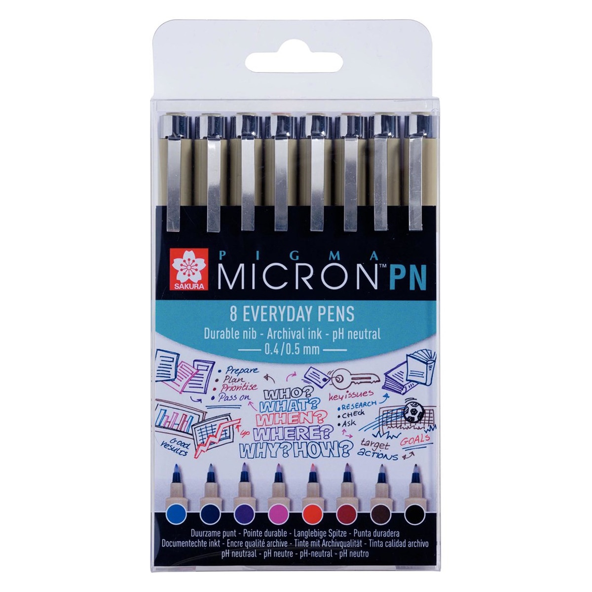 Imagen 0 de Pack de 8 Rotuladores de Diferentes Colores  Pigma Micrón PN Sakura Multicolor