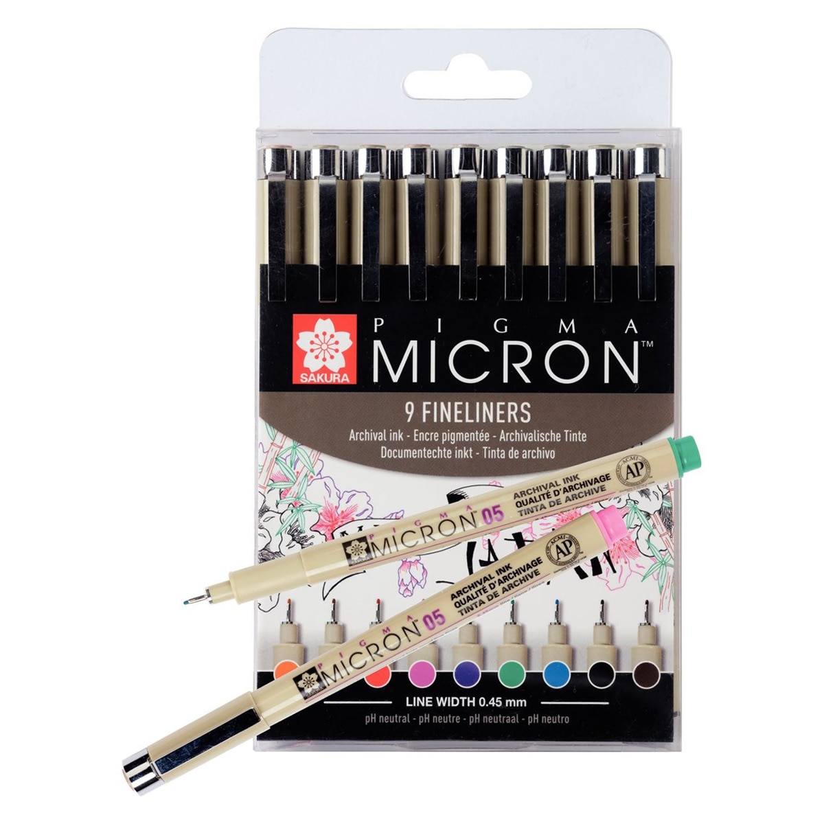 Imagen 0 de Pack de 9 Rotuladores Pigma Micrón de 0,5 Mm de Grosor de Diferentes Colores de Sakura Multicolor