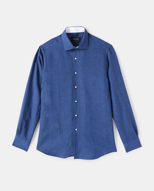 Camisa de lino de hombre classic lisa azul tallas grandes CAMISA DE LINO by MIRTO – MIRTO ES