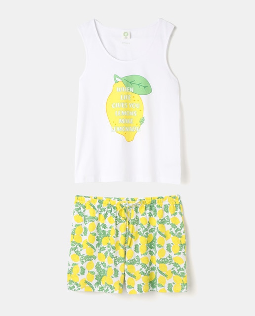 Pijama completo de mujer limones algodón