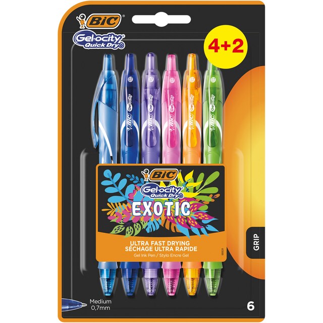 Imagen 0 de Pack de 4+2 Bolígrafos Gel  Gelocity Quick Dry Exótic Punta Media BIC
