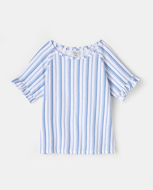 Camiseta de mujer a rayas con volante